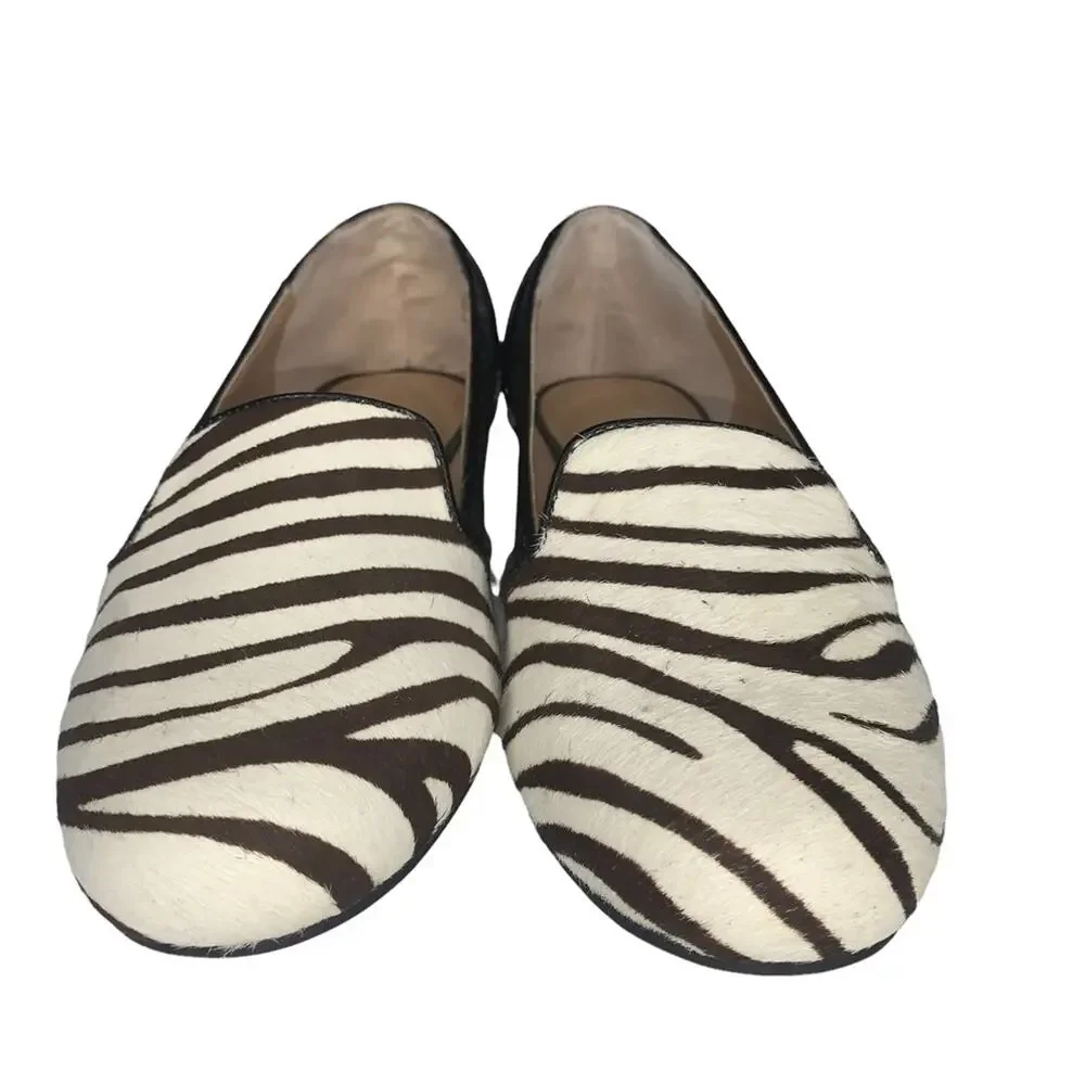 IMAN calf hair zebra print size 6.5M flats brown and beige glittery side… - Picture 2 of 14